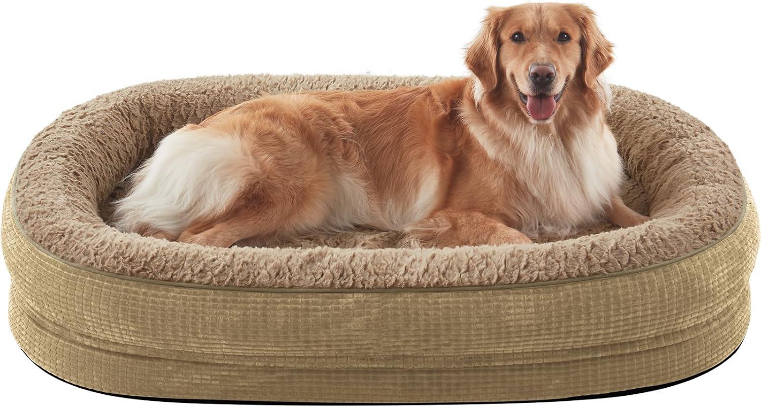 imageJOEJOY Orthopedic Dog Beds Large Sized Dog XL EggCrate Memory Foam Pet Couch Bed with Bolster Sides Waterproof Lining Removable Washable Cover ampamp NonSlip Bottom GreyLight Brown