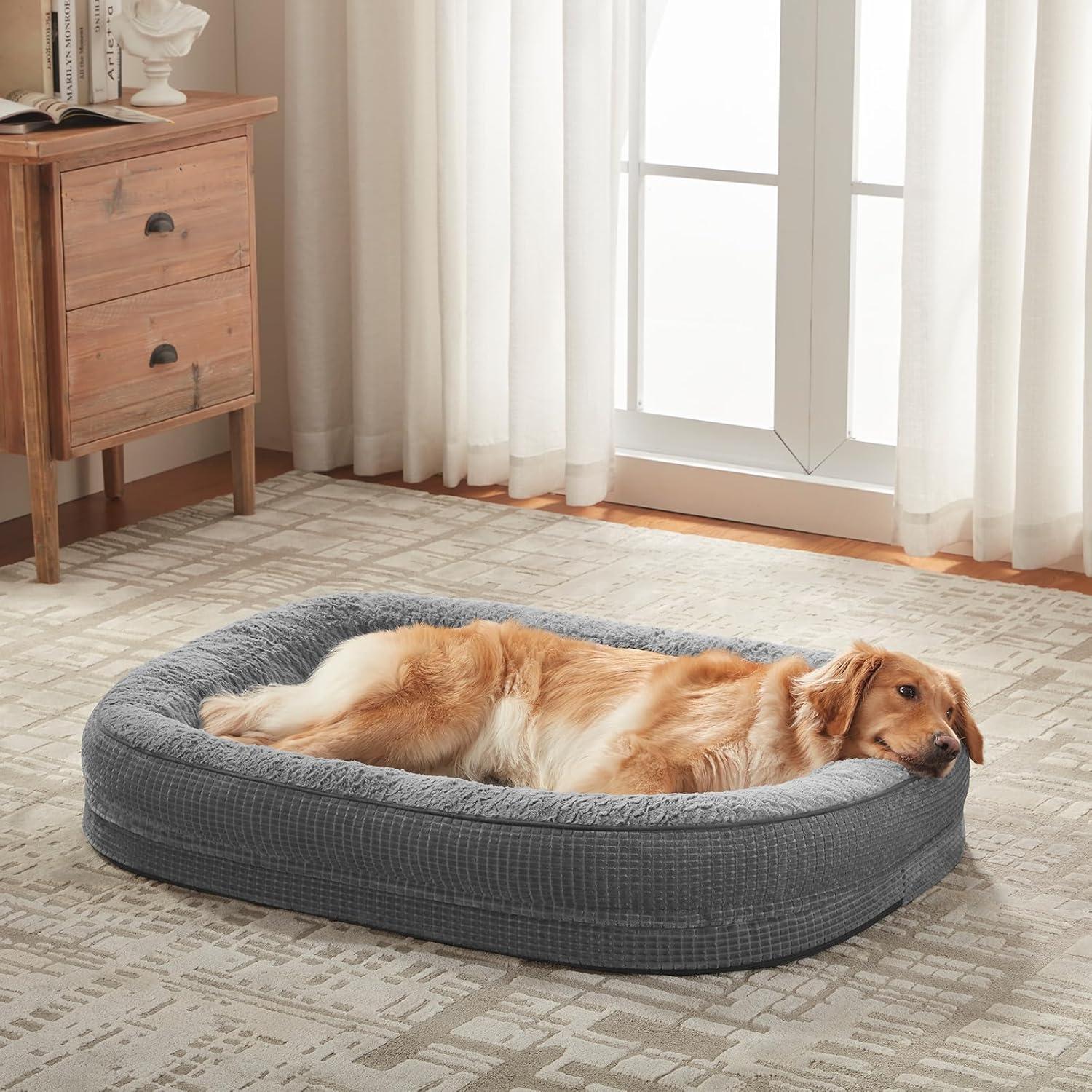 imageJOEJOY Orthopedic Dog Beds Large Sized Dog XL EggCrate Memory Foam Pet Couch Bed with Bolster Sides Waterproof Lining Removable Washable Cover ampamp NonSlip Bottom GreyGrey