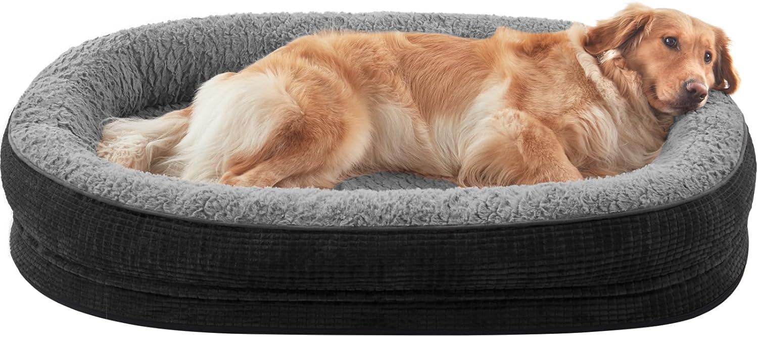 imageJOEJOY Orthopedic Dog Beds Large Sized Dog XL EggCrate Memory Foam Pet Couch Bed with Bolster Sides Waterproof Lining Removable Washable Cover ampamp NonSlip Bottom GreyBlack