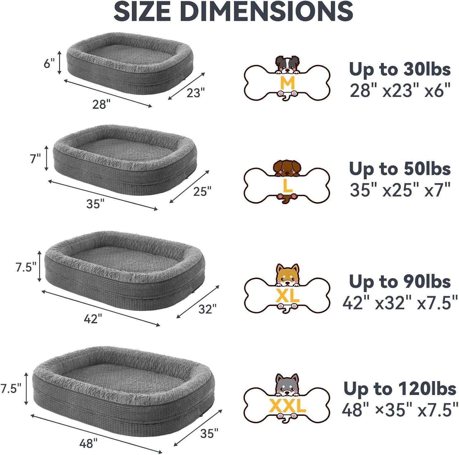 imageJOEJOY Orthopedic Dog Beds Large Sized Dog XL EggCrate Memory Foam Pet Couch Bed with Bolster Sides Waterproof Lining Removable Washable Cover ampamp NonSlip Bottom GreyGrey
