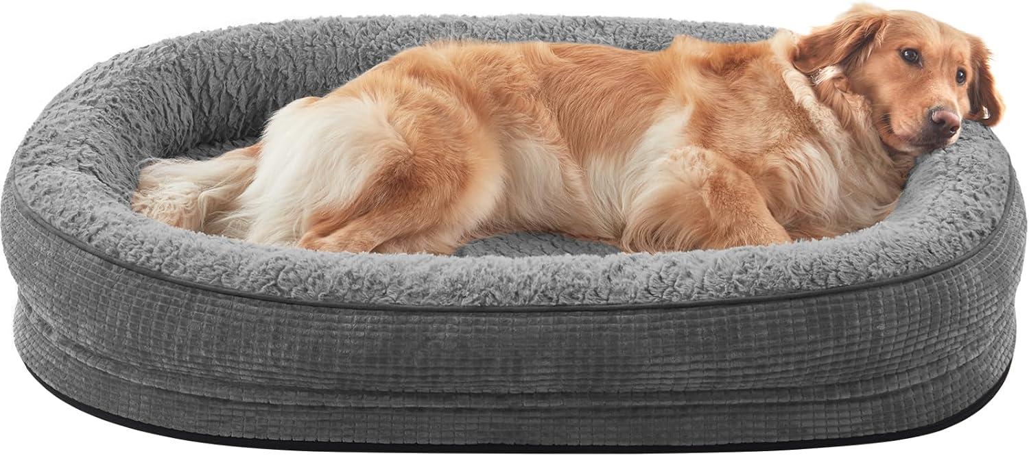 imageJOEJOY Orthopedic Dog Beds Large Sized Dog XL EggCrate Memory Foam Pet Couch Bed with Bolster Sides Waterproof Lining Removable Washable Cover ampamp NonSlip Bottom GreyGrey