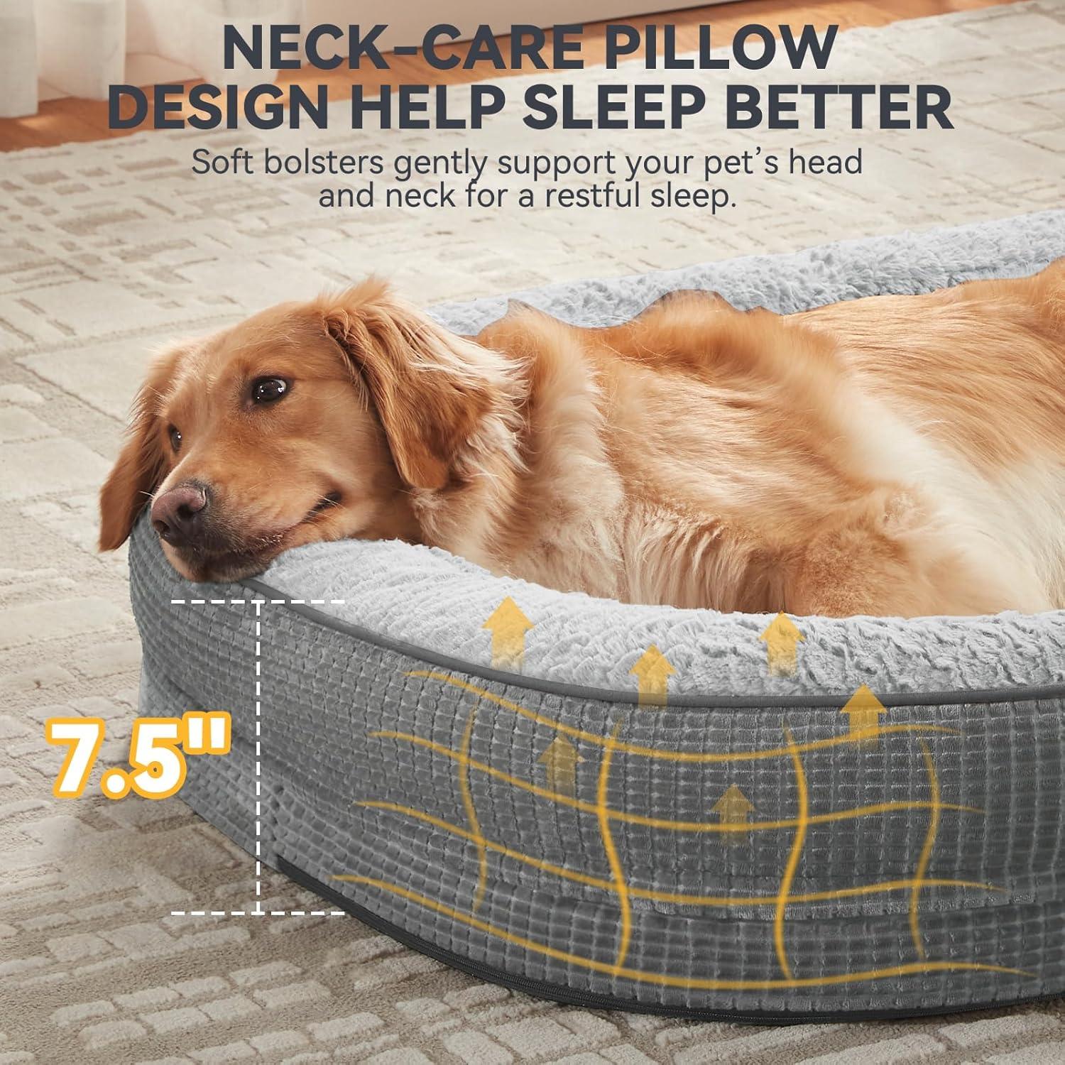 imageJOEJOY Orthopedic Dog Beds Large Sized Dog XL EggCrate Memory Foam Pet Couch Bed with Bolster Sides Waterproof Lining Removable Washable Cover ampamp NonSlip Bottom GreyLight Grey