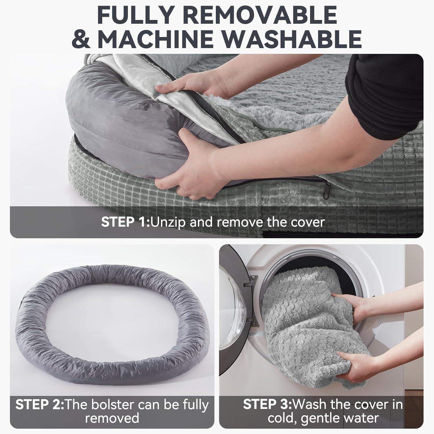 imageJOEJOY Orthopedic Dog Beds Large Sized Dog XL EggCrate Memory Foam Pet Couch Bed with Bolster Sides Waterproof Lining Removable Washable Cover ampamp NonSlip Bottom GreyLight Grey