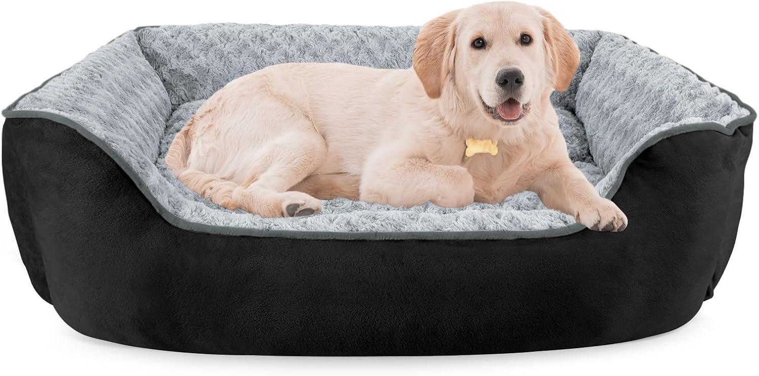 imageJOEJOY Rectangle Dog Bed for Large Medium Small Dogs Washable Orthopedic Sofa Bed Soft Breathable Puppy ampamp Pet Cuddler Durable Calming Dog Bed with AntiSlip Bottom Multiple Sizes Dark GreyBlack