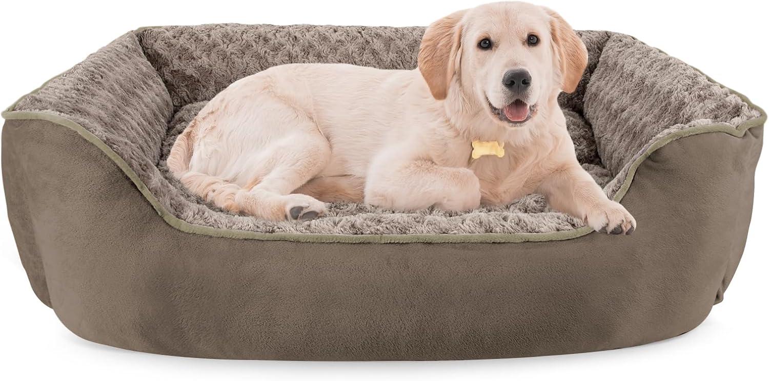 imageJOEJOY Rectangle Dog Bed for Large Medium Small Dogs Washable Orthopedic Sofa Bed Soft Breathable Puppy ampamp Pet Cuddler Durable Calming Dog Bed with AntiSlip Bottom Multiple Sizes Dark GreyDark Brown