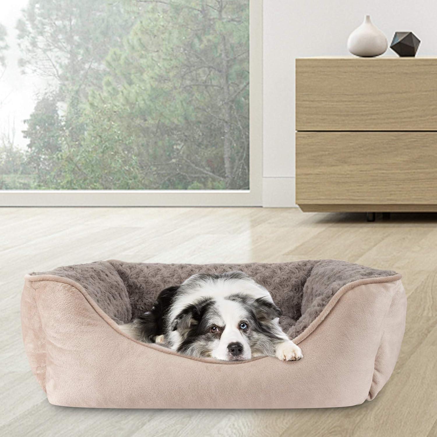 imageJOEJOY Rectangle Dog Bed for Large Medium Small Dogs Washable Orthopedic Sofa Bed Soft Breathable Puppy ampamp Pet Cuddler Durable Calming Dog Bed with AntiSlip Bottom Multiple Sizes Dark GreyBeige