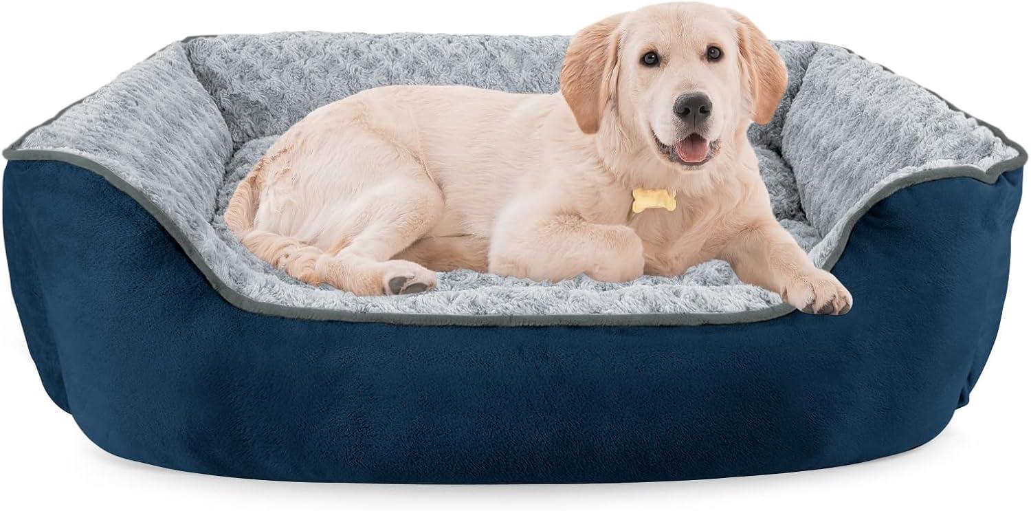 imageJOEJOY Rectangle Dog Bed for Large Medium Small Dogs Washable Orthopedic Sofa Bed Soft Breathable Puppy ampamp Pet Cuddler Durable Calming Dog Bed with AntiSlip Bottom Multiple Sizes Dark GreyNavy Blue