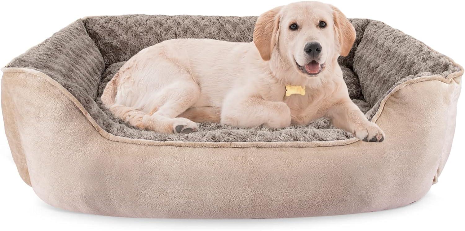 imageJOEJOY Rectangle Dog Bed for Large Medium Small Dogs Washable Orthopedic Sofa Bed Soft Breathable Puppy ampamp Pet Cuddler Durable Calming Dog Bed with AntiSlip Bottom Multiple Sizes Dark GreyBeige