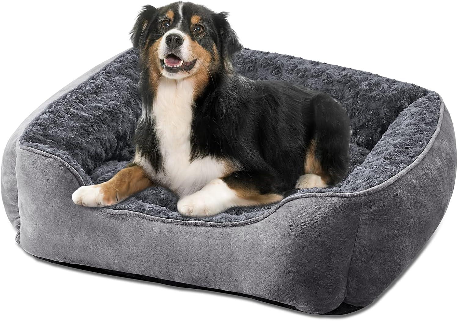imageJOEJOY Rectangle Dog Bed for Large Medium Small Dogs Washable Orthopedic Sofa Bed Soft Breathable Puppy ampamp Pet Cuddler Durable Calming Dog Bed with AntiSlip Bottom Multiple Sizes Dark GreyDark Grey