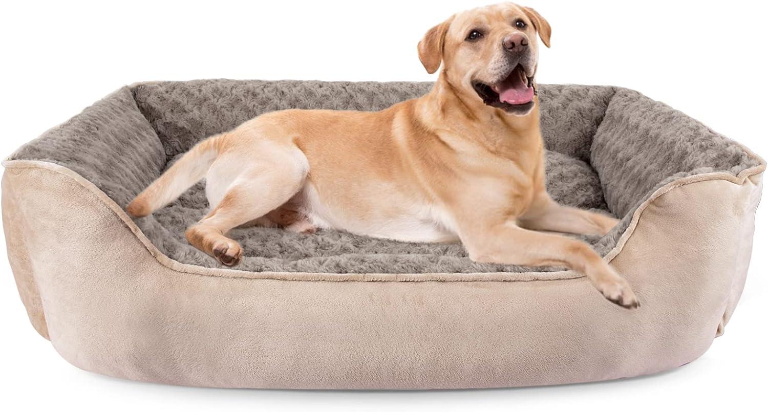 imageJOEJOY Rectangle Dog Bed for Large Medium Small Dogs Washable Orthopedic Sofa Bed Soft Breathable Puppy ampamp Pet Cuddler Durable Calming Dog Bed with AntiSlip Bottom Multiple Sizes Dark GreyBeige