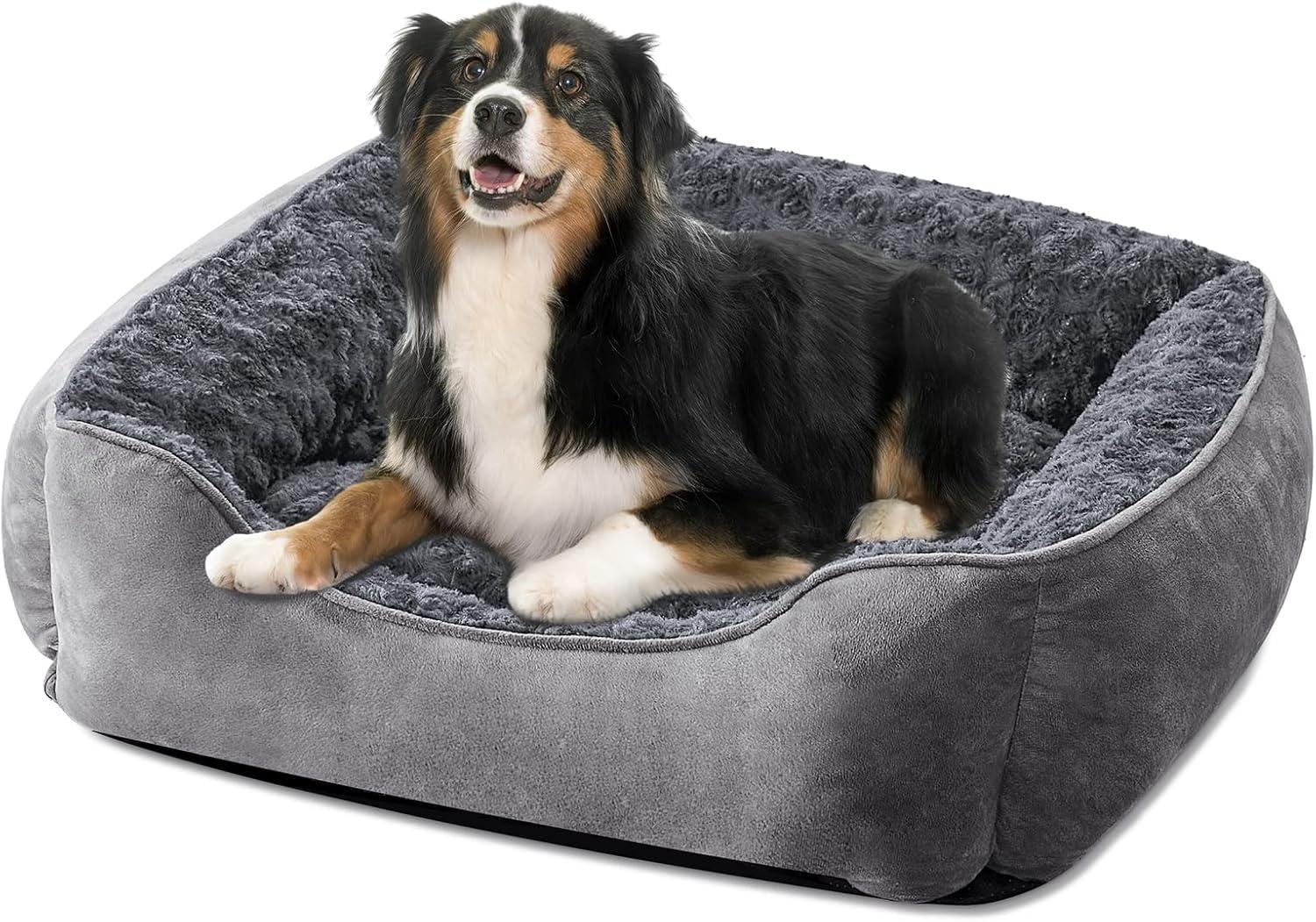 imageJOEJOY Rectangle Dog Bed for Large Medium Small Dogs Washable Orthopedic Sofa Bed Soft Breathable Puppy ampamp Pet Cuddler Durable Calming Dog Bed with AntiSlip Bottom Multiple Sizes Dark GreyDark Grey