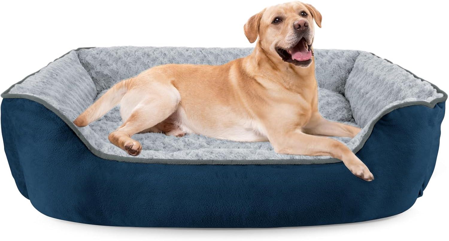 imageJOEJOY Rectangle Dog Bed for Large Medium Small Dogs Washable Orthopedic Sofa Bed Soft Breathable Puppy ampamp Pet Cuddler Durable Calming Dog Bed with AntiSlip Bottom Multiple Sizes Dark GreyNavy Blue