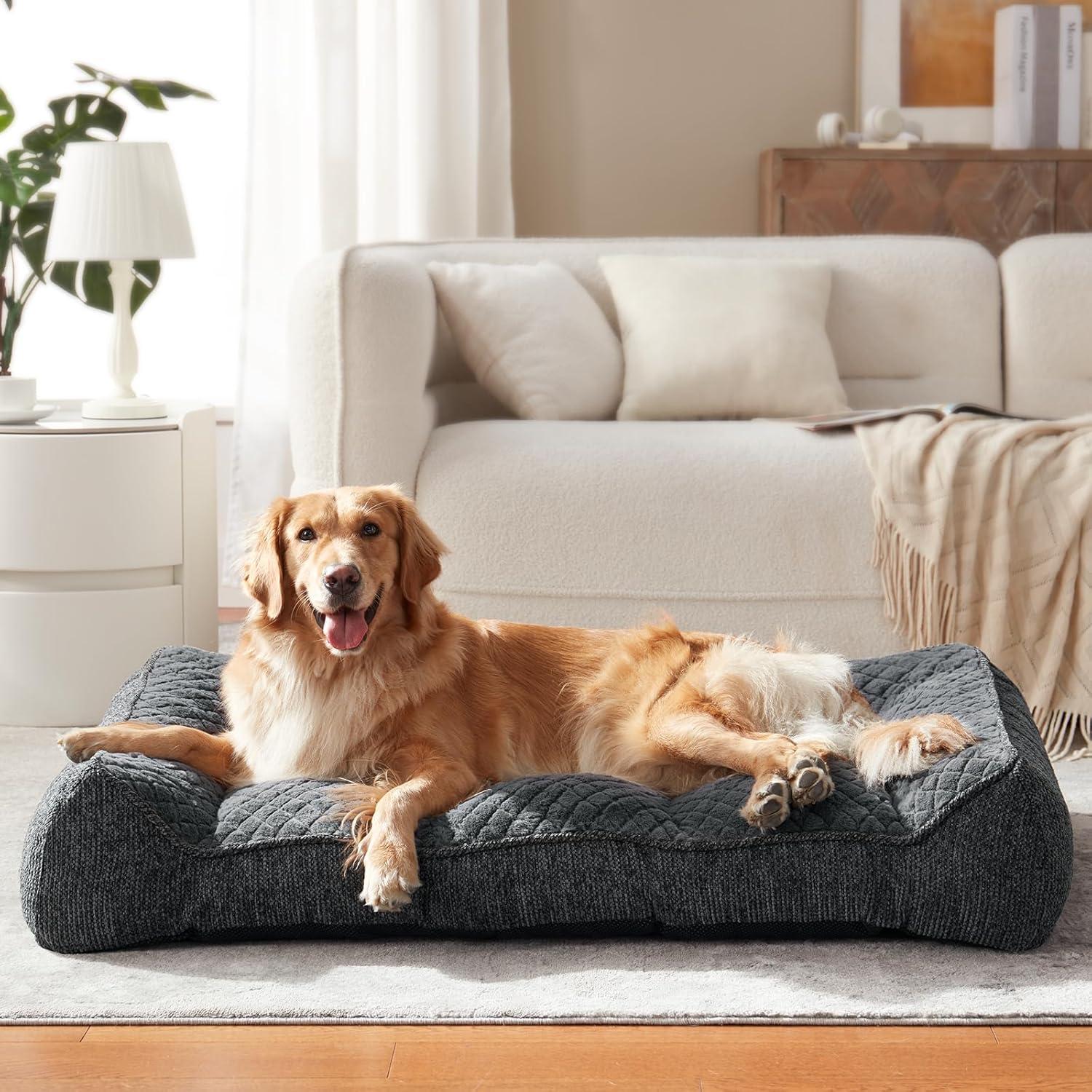 imageJOEJOY XL Orthopedic Dog Beds Large Sized Dog Extra Thick Supportive Big Dogs Couch Bed with Sides and Waterproof Lining Ultra Soft Pet Bed Sofa for Large Dogs Brown 42x30Grey