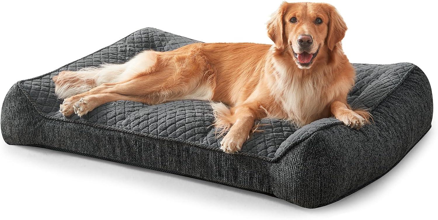 imageJOEJOY XL Orthopedic Dog Beds Large Sized Dog Extra Thick Supportive Big Dogs Couch Bed with Sides and Waterproof Lining Ultra Soft Pet Bed Sofa for Large Dogs Brown 42x30Grey