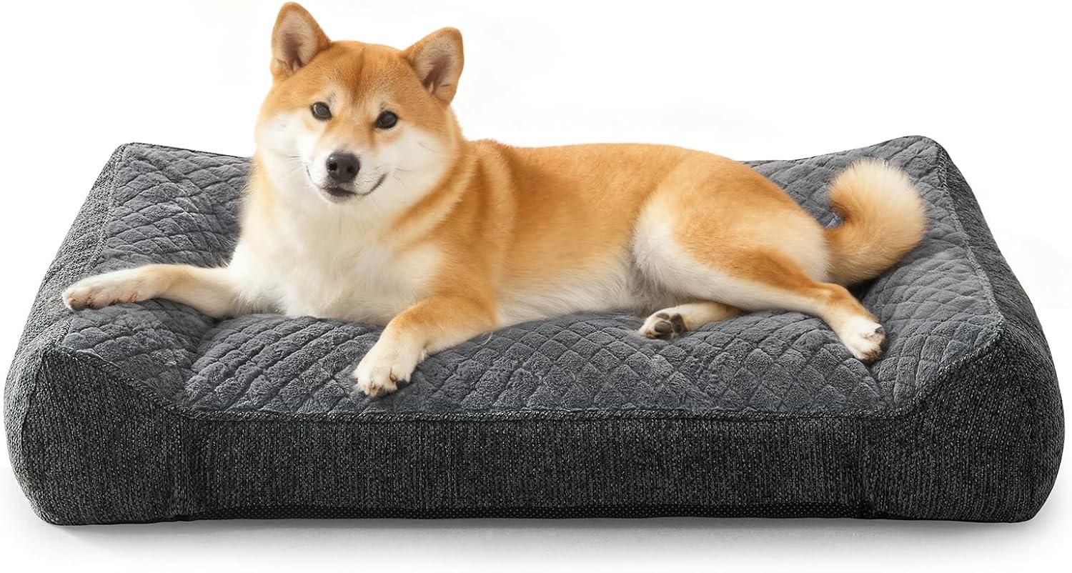 imageJOEJOY XL Orthopedic Dog Beds Large Sized Dog Extra Thick Supportive Big Dogs Couch Bed with Sides and Waterproof Lining Ultra Soft Pet Bed Sofa for Large Dogs Brown 42x30Grey