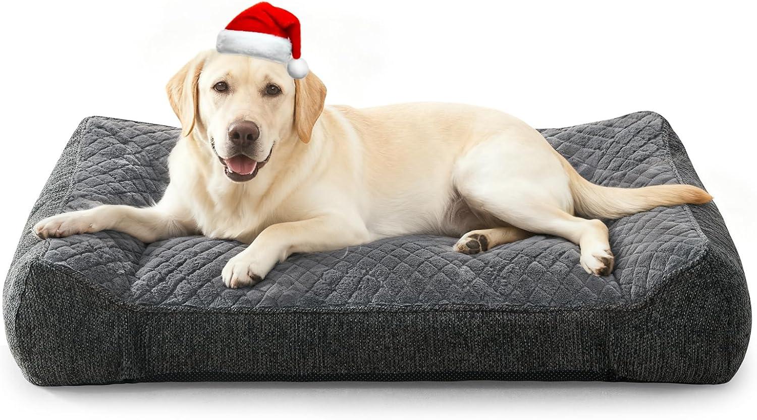 imageJOEJOY XL Orthopedic Dog Beds Large Sized Dog Extra Thick Supportive Big Dogs Couch Bed with Sides and Waterproof Lining Ultra Soft Pet Bed Sofa for Large Dogs Brown 42x30Grey