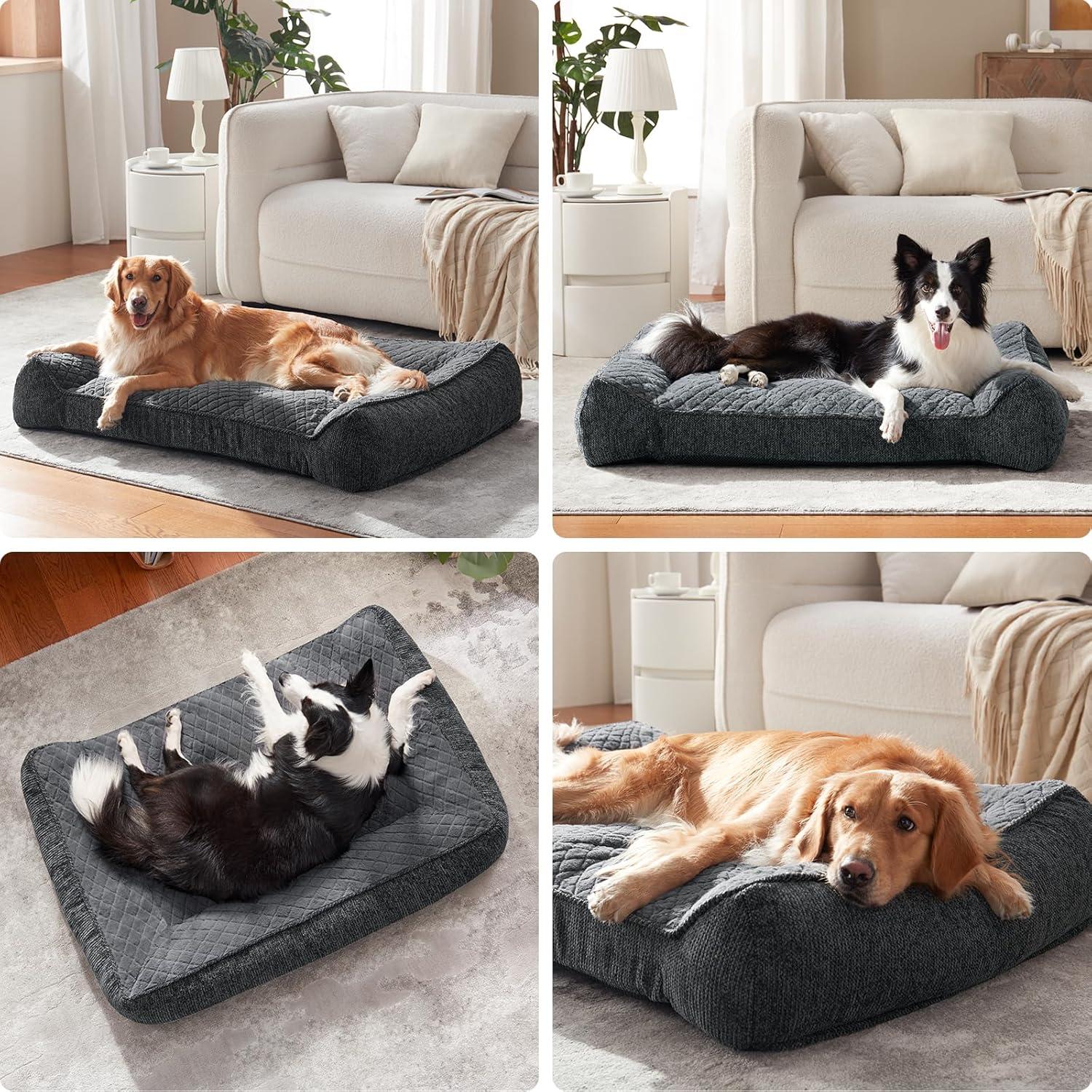 imageJOEJOY XL Orthopedic Dog Beds Large Sized Dog Extra Thick Supportive Big Dogs Couch Bed with Sides and Waterproof Lining Ultra Soft Pet Bed Sofa for Large Dogs Brown 42x30Grey