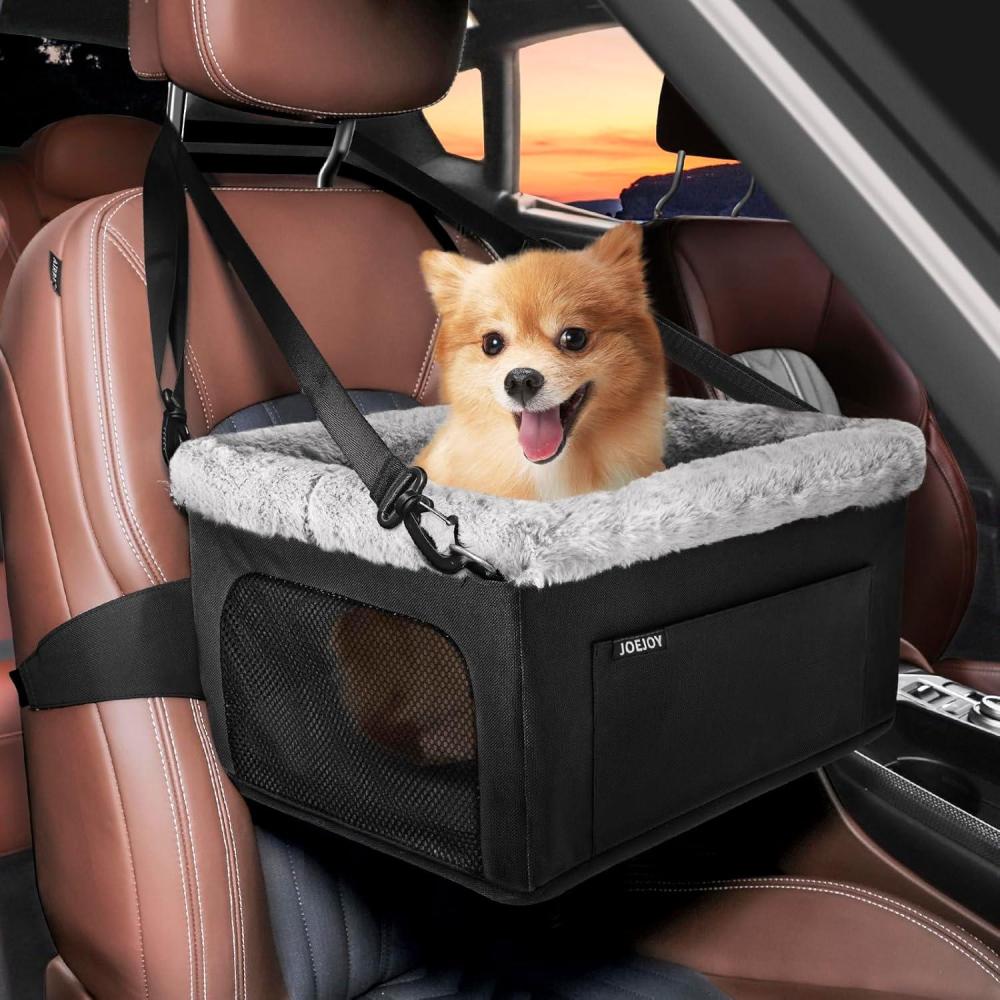 imageJOEJOY Deluxe Dog Booster Seat with Sturdy Metal Frame and Safety Leash for Small Pets up to 20 lbs  Portable Puppy Dog Car Seat with Thick Cushion and Storage Pockets for Small DogsBlack