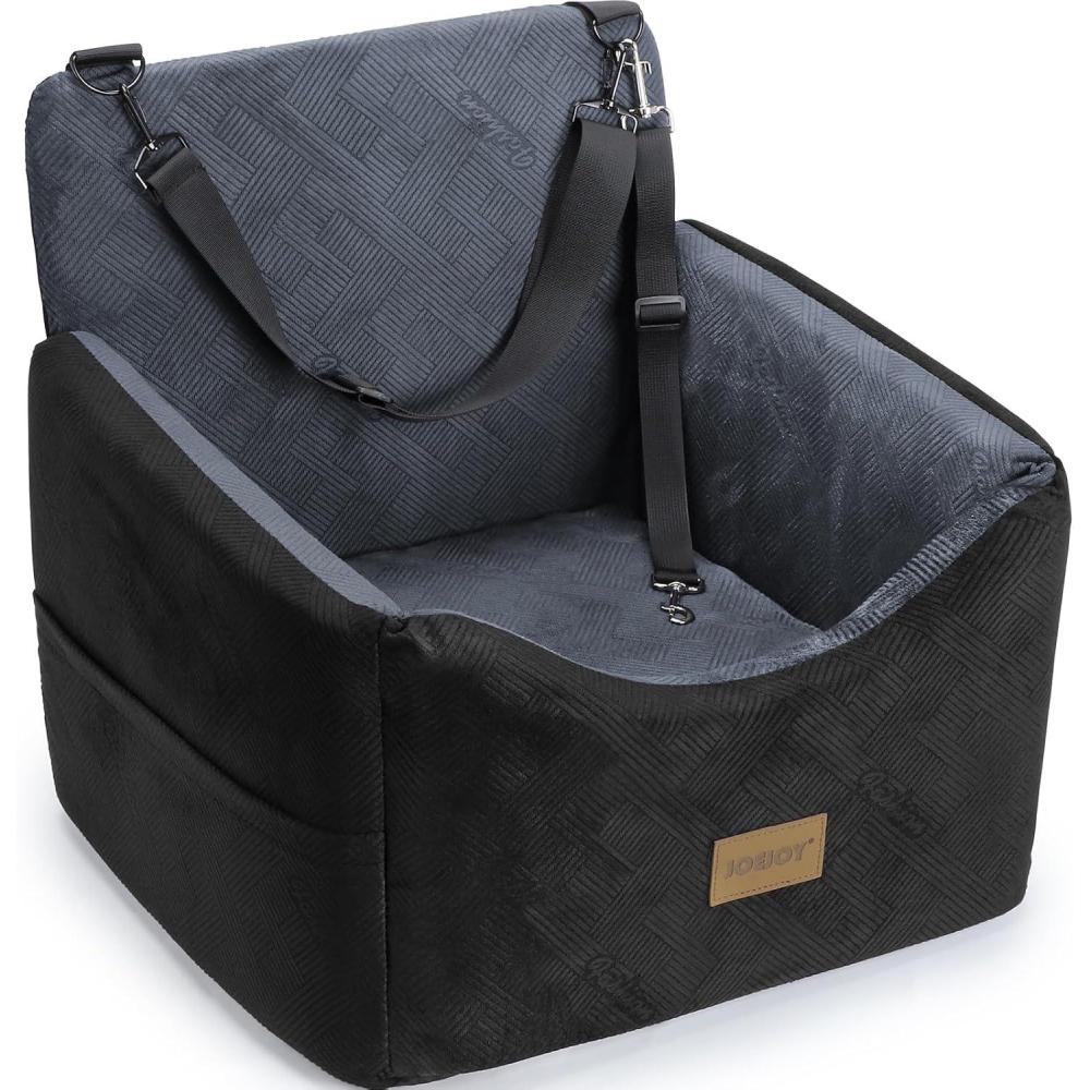 imageJOEJOY Dog Car Seats for Small Medium Dogs Under 30lbs Dog Booster Seat with Detachable Washable Cover and Cushion Memory Foam Pet Car Seat with Safety Belt and Storage Pockets BlackGrey