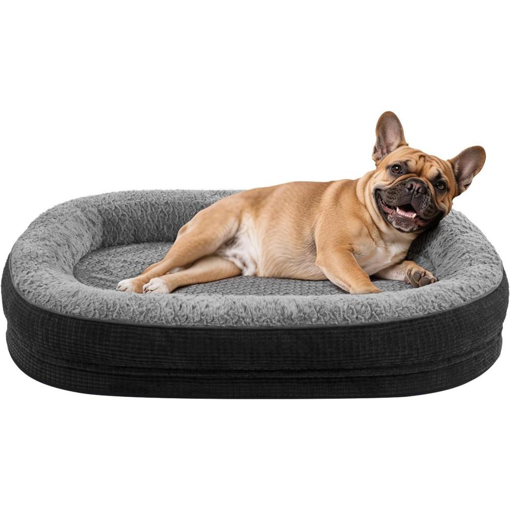 imageJOEJOY Orthopedic Dog Beds Large Sized Dog XL EggCrate Memory Foam Pet Couch Bed with Bolster Sides Waterproof Lining Removable Washable Cover ampamp NonSlip Bottom GreyBlack