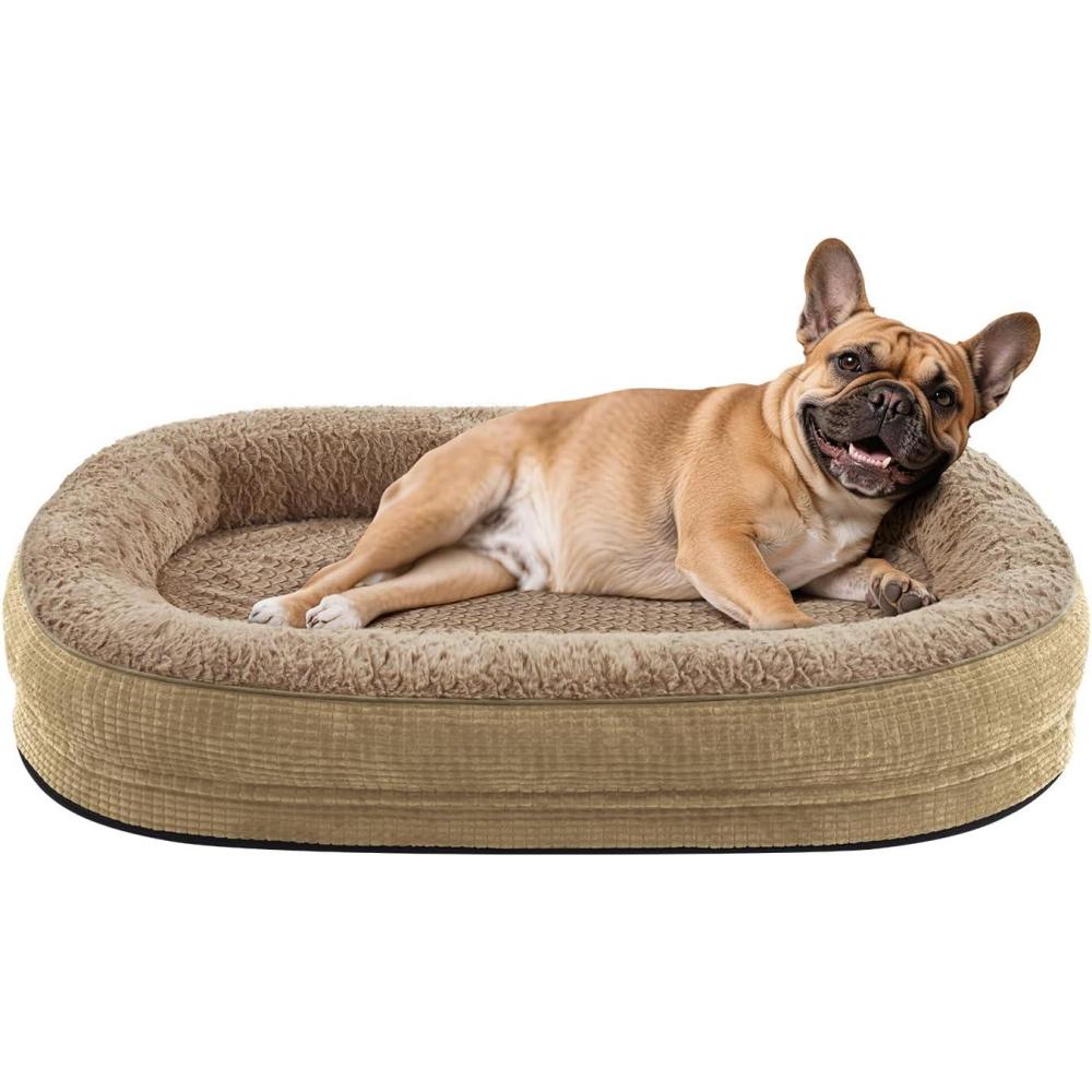 imageJOEJOY Orthopedic Dog Beds Large Sized Dog XL EggCrate Memory Foam Pet Couch Bed with Bolster Sides Waterproof Lining Removable Washable Cover ampamp NonSlip Bottom GreyLight Brown