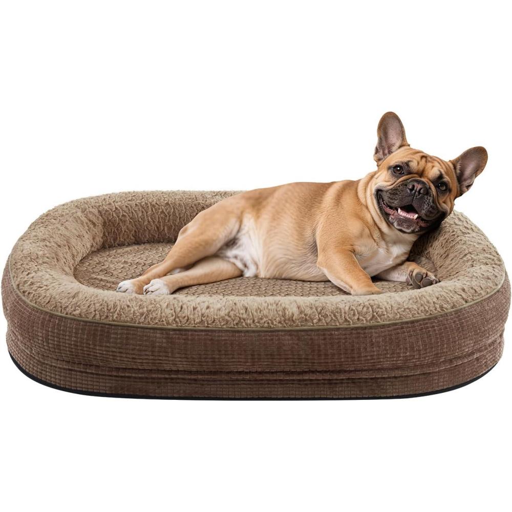 imageJOEJOY Orthopedic Dog Beds Large Sized Dog XL EggCrate Memory Foam Pet Couch Bed with Bolster Sides Waterproof Lining Removable Washable Cover ampamp NonSlip Bottom GreyBrown