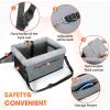 JOEJOY Deluxe Dog Booster Seat with Sturdy Metal Frame and Safety Leash for Small Pets up to 20 lbs – Portable Puppy Dog Car Seat with Thick Cushion and Storage Pockets for Small Dogs(Grey)