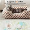 JOEJOY Dog Beds for Small Dogs -Cute Cat Beds for Indoor Cats Calming Pet Beds, Rectangle Orthopedic Cuddle Puppy Bed with Jacquard Shaggy Plush & Anti Slip Bottom, 20x19x6inches, Grey(Brown)
