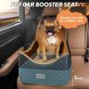 JOEJOY Elevated Dog Car Seat for Small/Medium Dogs up to 35 lbs, Memory Foam Booster Seat with Detachable Washable Cover, Travel-Safe Car Bed with Safety Belts & Storage Pockets, Grey(Brown)
