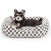 JOEJOY Dog Beds for Small Dogs -Cute Cat Beds for Indoor Cats Calming Pet Beds, Rectangle Orthopedic Cuddle Puppy Bed with Jacquard Shaggy Plush & Anti Slip Bottom, 20x19x6inches, Grey(Coffee)