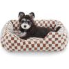 JOEJOY Dog Beds for Small Dogs -Cute Cat Beds for Indoor Cats Calming Pet Beds, Rectangle Orthopedic Cuddle Puppy Bed with Jacquard Shaggy Plush & Anti Slip Bottom, 20x19x6inches, Grey(Brown)