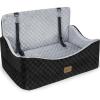 JOEJOY Dog Car Seat for Medium/Large Dogs – Reversible Dual-Sided Travel Dog Car Bed with Memory Foam, Washable Pet Booster Seat for Dogs up to 55 lbs or 2 Small Dogs, 2 Safety Leashes, Black(Grey)