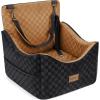 JOEJOY Elevated Dog Car Seat for Small/Medium Dogs up to 35 lbs, Memory Foam Booster Seat with Detachable Washable Cover, Travel-Safe Car Bed with Safety Belts & Storage Pockets, Grey(Brown)