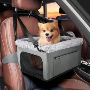 JOEJOY Deluxe Dog Booster Seat with Sturdy Metal Frame and Safety Leash for Small Pets up to 20 lbs – Portable Puppy Dog Car Seat with Thick Cushion and Storage Pockets for Small Dogs(Grey)