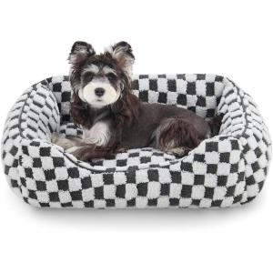 JOEJOY Dog Beds for Small Dogs -Cute Cat Beds for Indoor Cats Calming Pet Beds, Rectangle Orthopedic Cuddle Puppy Bed with Jacquard Shaggy Plush & Anti Slip Bottom, 20x19x6inches, Grey(Grey)