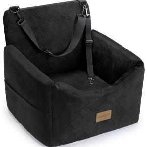 JOEJOY Dog Car Seats for Small Medium Dogs Under 30lbs, Dog Booster Seat with Detachable Washable Cover and Cushion, Memory Foam Pet Car Seat with Safety Belt and Storage Pockets (Black)(Black)