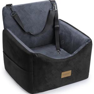 JOEJOY Dog Car Seats for Small Medium Dogs Under 30lbs, Dog Booster Seat with Detachable Washable Cover and Cushion, Memory Foam Pet Car Seat with Safety Belt and Storage Pockets (Black)(Grey)
