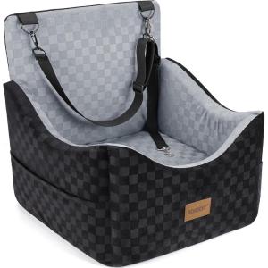 JOEJOY Elevated Dog Car Seat for Small/Medium Dogs up to 35 lbs, Memory Foam Booster Seat with Detachable Washable Cover, Travel-Safe Car Bed with Safety Belts & Storage Pockets, Grey(Grey)