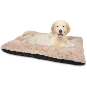 JOEJOY Large Dog Bed Crate Pad, Deluxe Plush Washable Dog Beds Fulffy Soft Kennel Pad Anti-Slip Pet Sleeping Mat for Large Medium Small Dogs, 35″ x 21″, Grey(Beige)