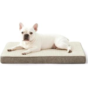 JOEJOY Orthopedic Dog Bed for Extra Large Dogs, Washable Dog Crate Bed Large Sized with Removable Cover, Egg Memory Foam Big Pet Beds, Brown, 47″x29″(Beige)