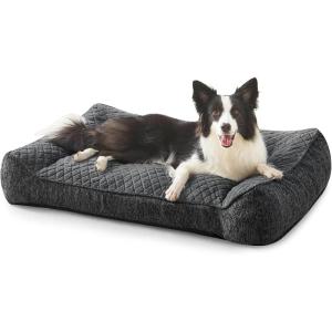 JOEJOY XL Orthopedic Dog Beds Large Sized Dog, Extra Thick Supportive Big Dogs Couch Bed with Sides and Waterproof Lining, Ultra Soft Pet Bed Sofa for Large Dogs, Brown, 42”x30”(Grey)