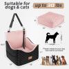 JOEJOY Elevated Dog Car Seat for Small/Medium Dogs up to 35 lbs, Memory Foam Booster Seat with Detachable Washable Cover, Travel-Safe Car Bed with Safety Belts & Storage Pockets, Dark Grey(Pink)