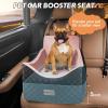 JOEJOY Elevated Dog Car Seat for Small/Medium Dogs up to 35 lbs, Memory Foam Booster Seat with Detachable Washable Cover, Travel-Safe Car Bed with Safety Belts & Storage Pockets, Dark Grey(Pink)
