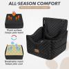 JOEJOY Elevated Dog Car Seat for Small/Medium Dogs up to 35 lbs, Memory Foam Booster Seat with Detachable Washable Cover, Travel-Safe Car Bed with Safety Belts & Storage Pockets, Dark Grey(Black)