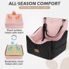 JOEJOY Elevated Dog Car Seat for Small/Medium Dogs up to 35 lbs, Memory Foam Booster Seat with Detachable Washable Cover, Travel-Safe Car Bed with Safety Belts & Storage Pockets, Dark Grey(Pink)