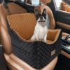 JOEJOY Elevated Dog Car Seat for Small/Medium Dogs up to 35 lbs, Memory Foam Booster Seat with Detachable Washable Cover, Travel-Safe Car Bed with Safety Belts & Storage Pockets, Dark Grey(Brown)