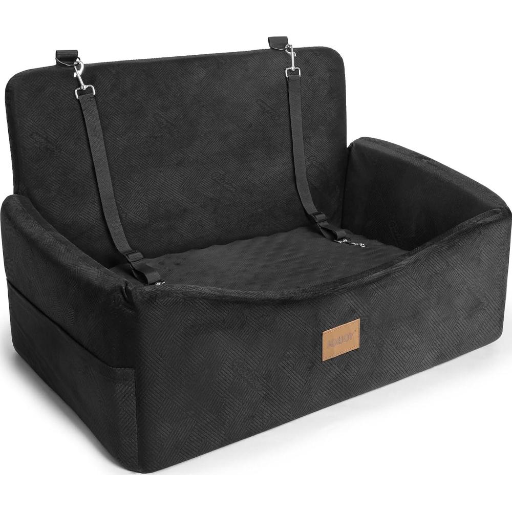 imageJOEJOY Dog Car Seat for Large Medium Sized Dogs Under 55 lbs Dog Booster Seat for 2 Small Dogs with Detachable Washable Cover Memory Foam Pet Car Seat with 2 Safety Belts and Storage PocketsBlack