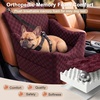 JOEJOY Dog Car Seat for Medium/Large Dogs – Reversible Dual-Sided Travel Dog Car Bed with Memory Foam, Washable Pet Booster Seat for Dogs up to 55 lbs or 2 Small Dogs, 2 Safety Leashes, Brown(Red)