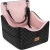 JOEJOY Dog Car Seat for Medium/Large Dogs – Reversible Dual-Sided Travel Dog Car Bed with Memory Foam, Washable Pet Booster Seat for Dogs up to 55 lbs or 2 Small Dogs, 2 Safety Leashes, Brown(Pink)