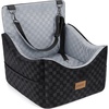 JOEJOY Dog Car Seat for Medium/Large Dogs – Reversible Dual-Sided Travel Dog Car Bed with Memory Foam, Washable Pet Booster Seat for Dogs up to 55 lbs or 2 Small Dogs, 2 Safety Leashes, Brown(Grey)